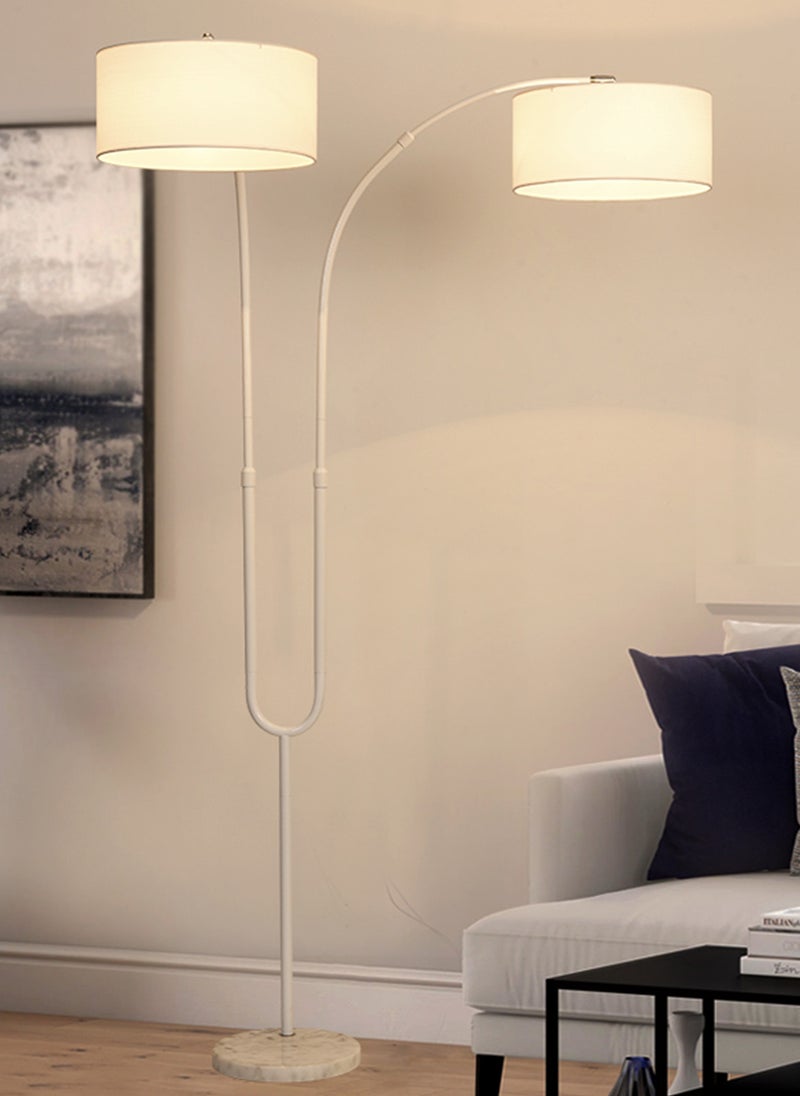 Glanfen - 3 Color Dimming Bulb, Freely Adjustable Double Lamp Floor Lamp Linen Lampshade, Hand Switch, Marble Base, with 12W Bulb - Image 1