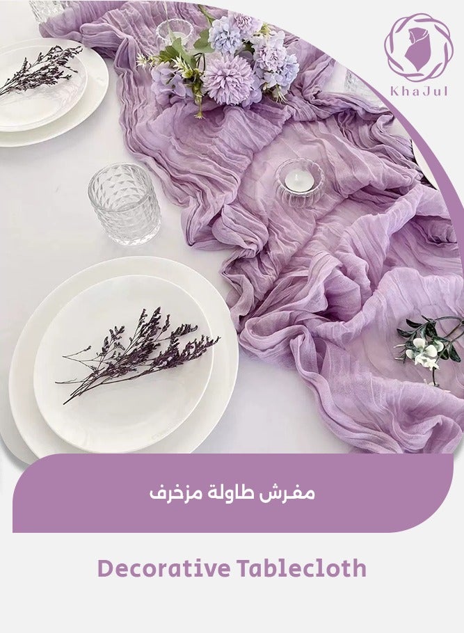 KHAJUL 3*0.9M Cheesecloth Table Runner Set, Soft Gauze Fabric Table Decor for Wedding Party Dining, Boho Style Decoration ( Purple) - Image 1
