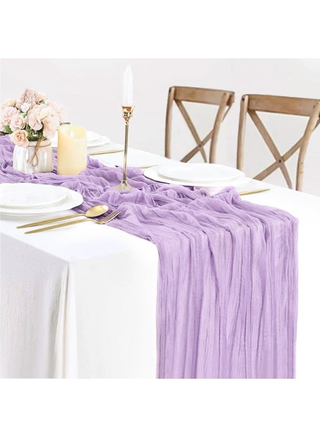 KHAJUL 3*0.9M Cheesecloth Table Runner Set, Soft Gauze Fabric Table Decor for Wedding Party Dining, Boho Style Decoration ( Purple) - Image 3