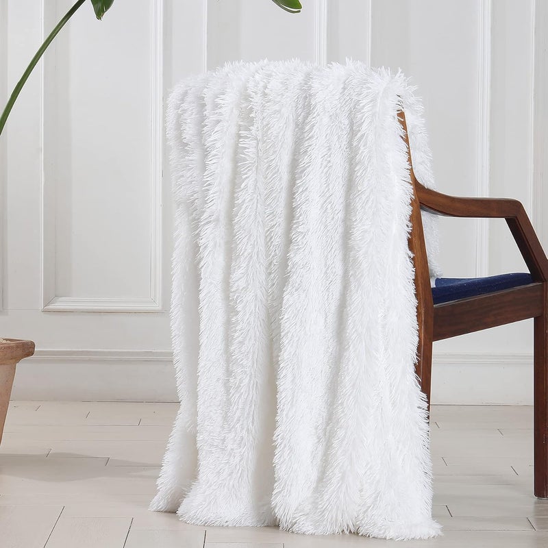 Tuddrom Decorative Extra Soft Faux Fur Blanket Queen Size 78" x 90",Solid Reversible Fuzzy Lightweight Long Hair Shaggy Blanket,Fluffy Cozy Plush Fleece Comfy Throw Blanket for Couch Sofa Bed,Pure White - Image 4