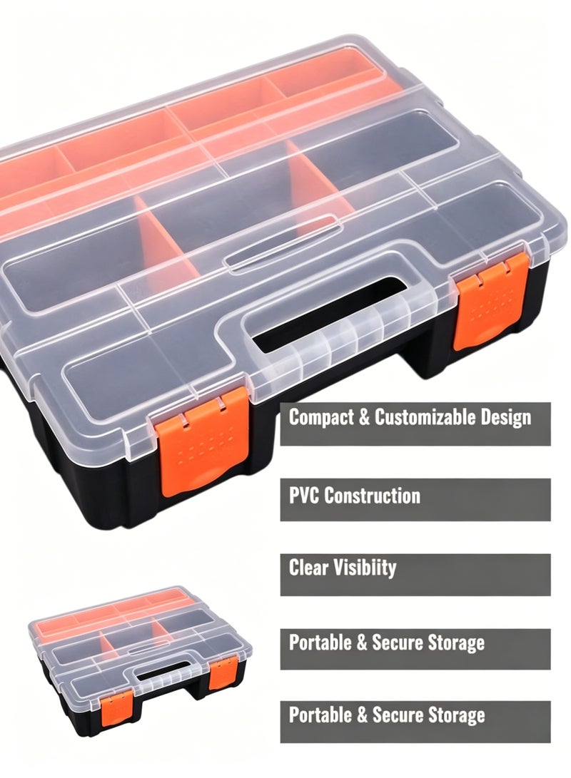 AETHER Manual Components Storage Box With Clear Lid And Removable Dividers For Small Parts Organization Portable Tool Box (29x22x5.8 cm) - Image 4