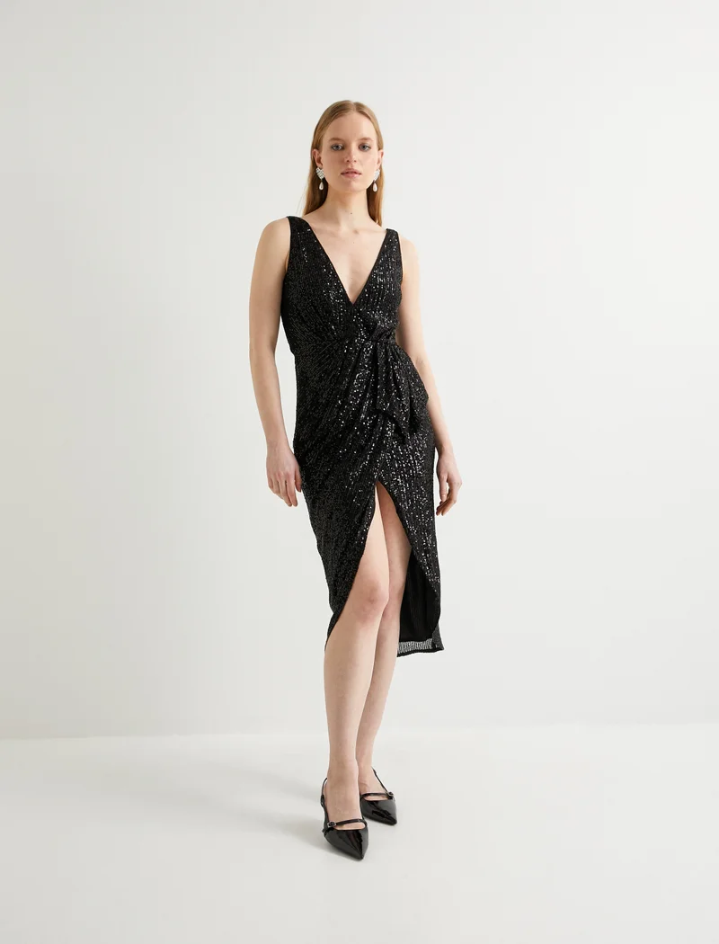 كوتون Sequined Maxi Party Dress