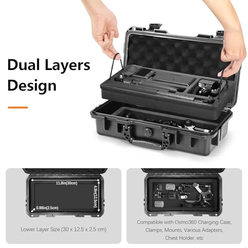 AMAZEAR Osmo 360 Hard Case, Dual Layer IP67 Waterproof Shockproof Carrying Case for DJI Osmo 360 Adventure Combo Accessories, Portable Compact Carrier Lightweight - Image 4
