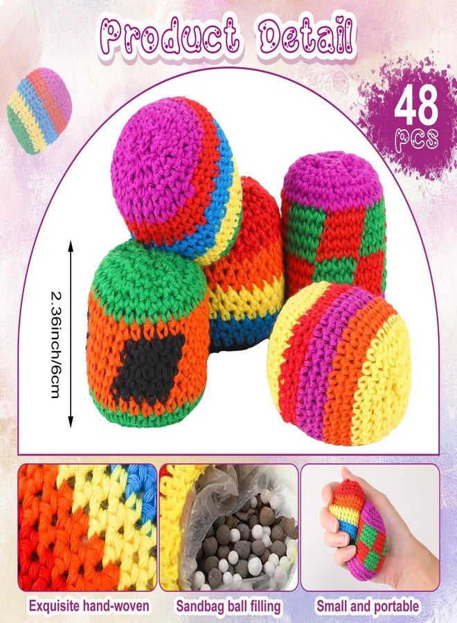 Yunsailing Knit Sack Balls Knitted Kickball Soft Juggling Balls Multicolored Crochet Geometric Pattern Foot Bag Kick Sack for Adults Easter Game Random Color(48 Pieces) - Image 2
