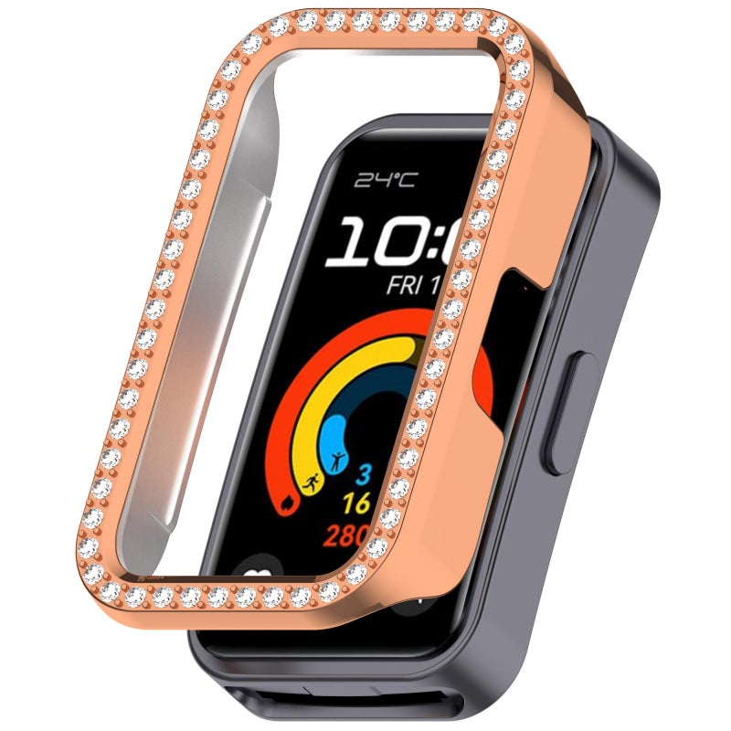 erorex For Huawei Band 10 / 9 / 8 Single Row Diamond Half Coverage Pc Hollow Watch Protective Case(Rose Gold) - Image 1