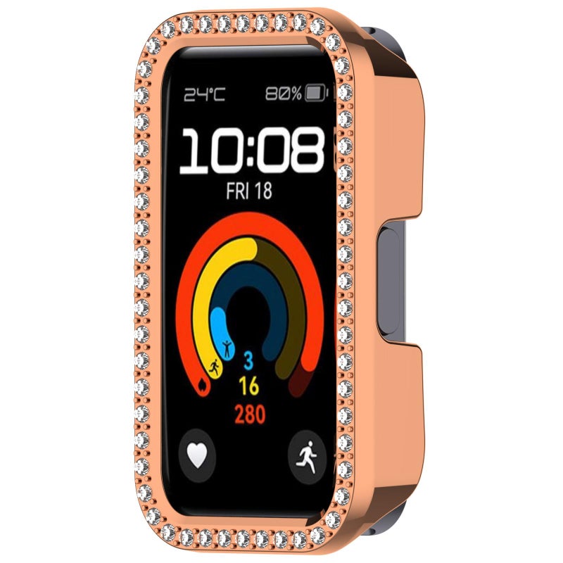 erorex For Huawei Band 10 / 9 / 8 Single Row Diamond Half Coverage Pc Hollow Watch Protective Case(Rose Gold) - Image 2