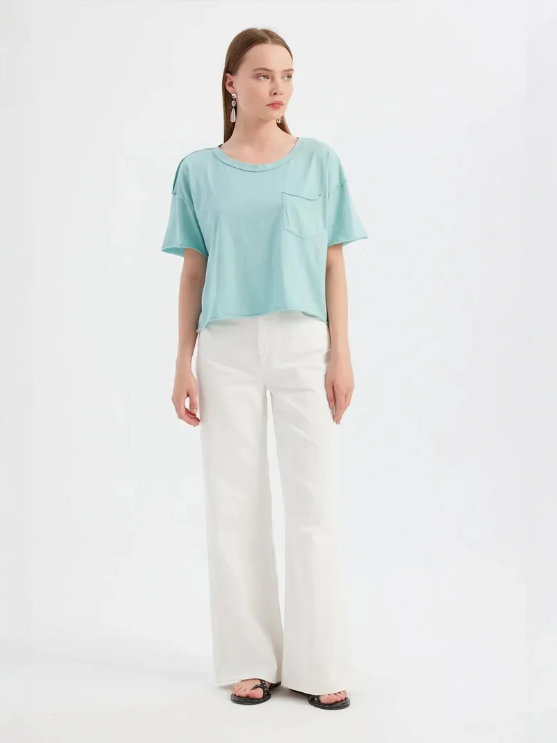 HICCUP Basic Woven Round Neck Short Sleeve T-Shirt