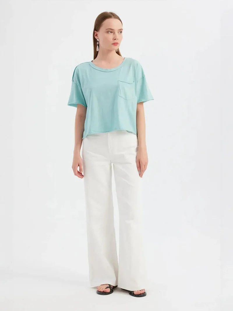 HICCUP Basic Woven Round Neck Short Sleeve T-Shirt