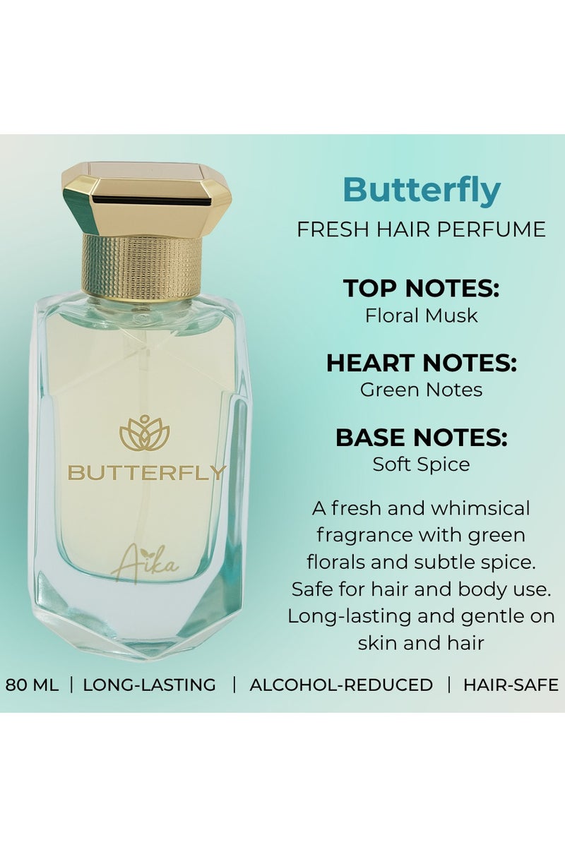 Aika عطر أياكا باترفلاي للشعر والجسم 80 مل – جلد متبل، برتقال مر و خشب العنبر مع نغمات خشبية عميقة – رذاذ طويل الأمد خالي من الكحول للنساء – رذاذ جريء للشعر والجسم لانتعاش يدوم طوال اليوم - Image 4
