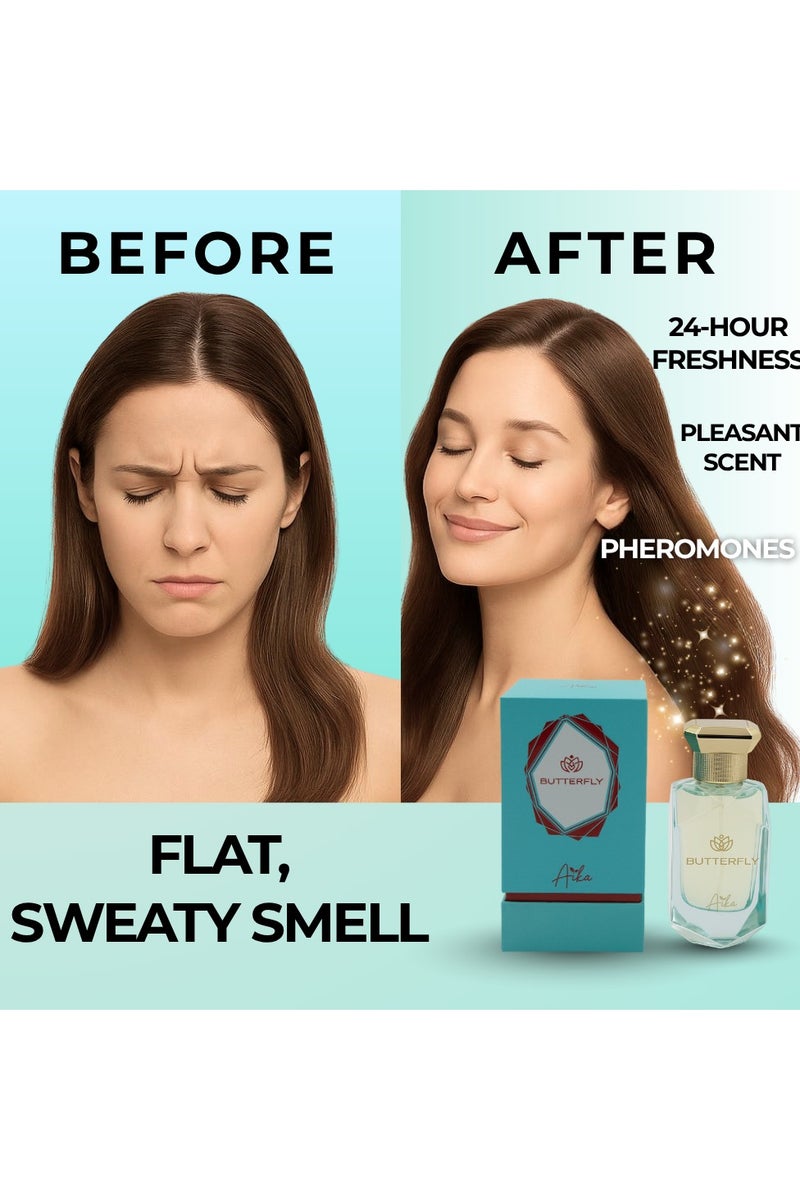 Aika عطر أياكا باترفلاي للشعر والجسم 80 مل – جلد متبل، برتقال مر و خشب العنبر مع نغمات خشبية عميقة – رذاذ طويل الأمد خالي من الكحول للنساء – رذاذ جريء للشعر والجسم لانتعاش يدوم طوال اليوم - Image 5