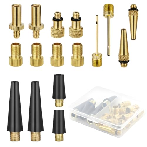 STHIRA® Bicycle Presta Schrader Valve Adaptor, 16PCS Brass Bike Pump Adapters, Ball Pump Needle, Balloon Inflatable Nozzle Inflator Adapter, Air Pump Accessories for Standard Pump - Image 1