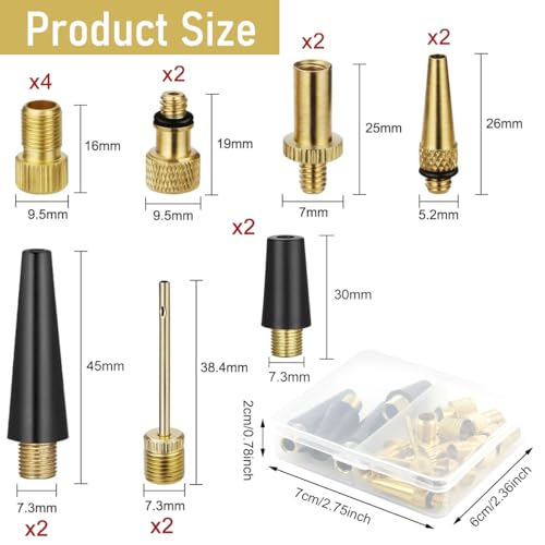 STHIRA® Bicycle Presta Schrader Valve Adaptor, 16PCS Brass Bike Pump Adapters, Ball Pump Needle, Balloon Inflatable Nozzle Inflator Adapter, Air Pump Accessories for Standard Pump - Image 2