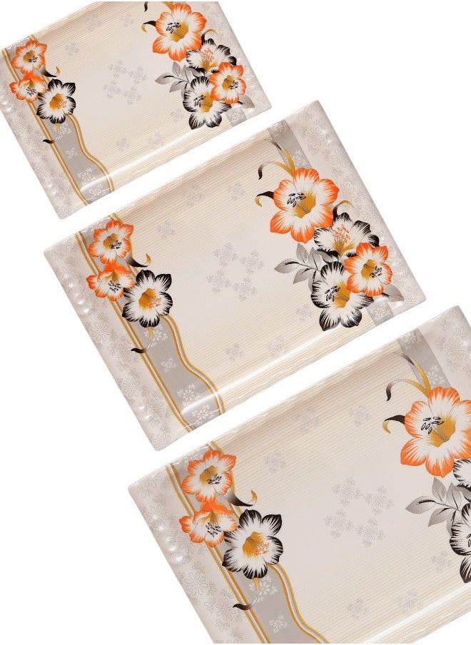 A TO Z Floral Melamine Serving Tray Set – 3 Pcs, Premium Quality, Scratch Resistant & Unbreakable, BPA-Free, 33x38x44.5 cm, Design 219| Dishwasher Safe, Ideal for Daily Use & Parties  - Image 2