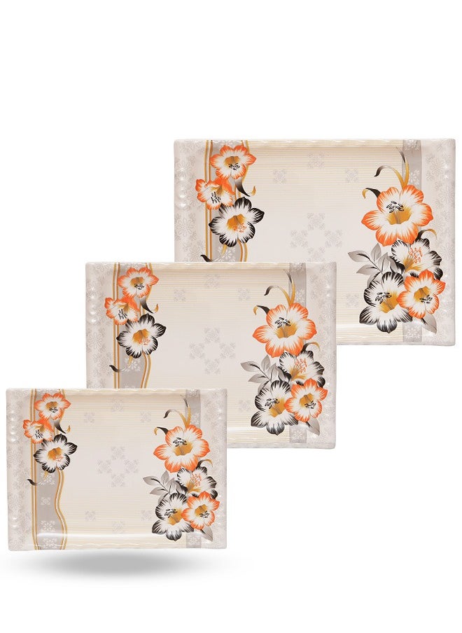A TO Z Floral Melamine Serving Tray Set – 3 Pcs, Premium Quality, Scratch Resistant & Unbreakable, BPA-Free, 33x38x44.5 cm, Design 219| Dishwasher Safe, Ideal for Daily Use & Parties  - Image 1