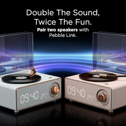 Pebble Newly Launched Disc Retro Bluetooth Speaker with Clock | Rotating Disk LP Design| 8W Sound | 1200mAh Battery | TypeC Charging | Premium Build - Pink - Image 5