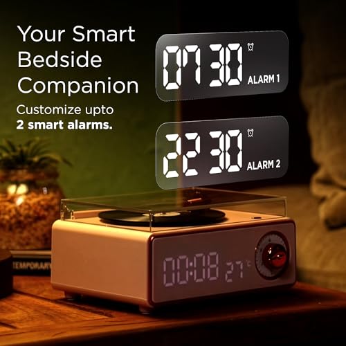 Pebble Newly Launched Disc Retro Bluetooth Speaker with Clock | Rotating Disk LP Design| 8W Sound | 1200mAh Battery | TypeC Charging | Premium Build - Pink - Image 4