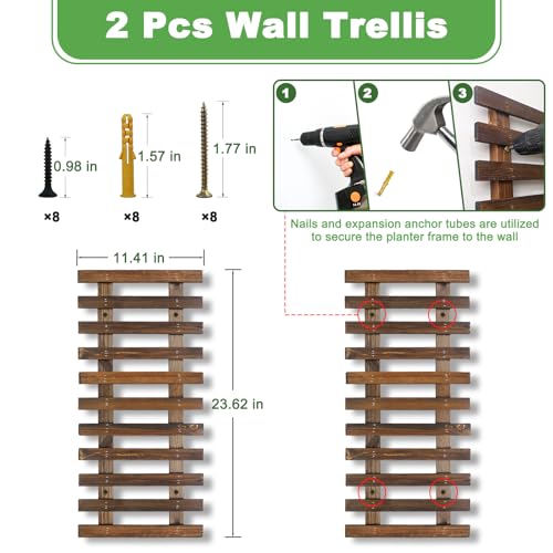 Mulctun 2 Pcs Wall Planters - 11.4"W x 23.62"H Wooden Wall Planters for Indoor Outdoor Plants,Hanging Wood Wall Trellis,Wall Mounted Plant Holder for Orchids,Succulent,Air Plants,Hanging Pots Display - Image 2