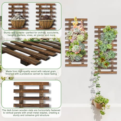 Mulctun 2 Pcs Wall Planters - 11.4"W x 23.62"H Wooden Wall Planters for Indoor Outdoor Plants,Hanging Wood Wall Trellis,Wall Mounted Plant Holder for Orchids,Succulent,Air Plants,Hanging Pots Display - Image 5