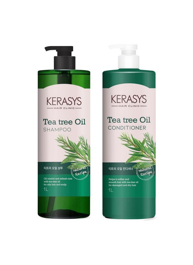 Kerasys Hair Clinic Tea Tree Oil 33.8 Fl Oz / 1L (Shampoo + Conditioner Set)  - Image 1
