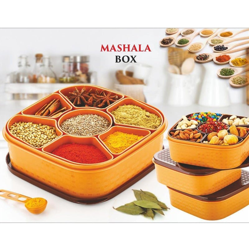 WOX MOX WOX MOX Masala Rangoli Box Dabba for Keeping Spices Spice Box for Kitchen Plastic Wooden Style Masala Box Masala Container Masala DabbaMulti Color Pack of 1  - Image 3