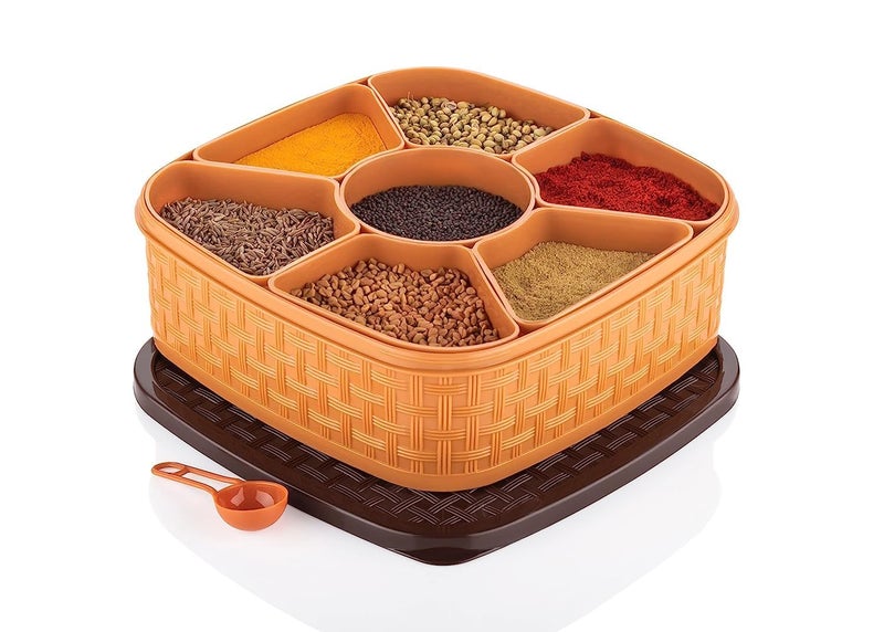 WOX MOX WOX MOX Masala Rangoli Box Dabba for Keeping Spices Spice Box for Kitchen Plastic Wooden Style Masala Box Masala Container Masala DabbaMulti Color Pack of 1  - Image 1
