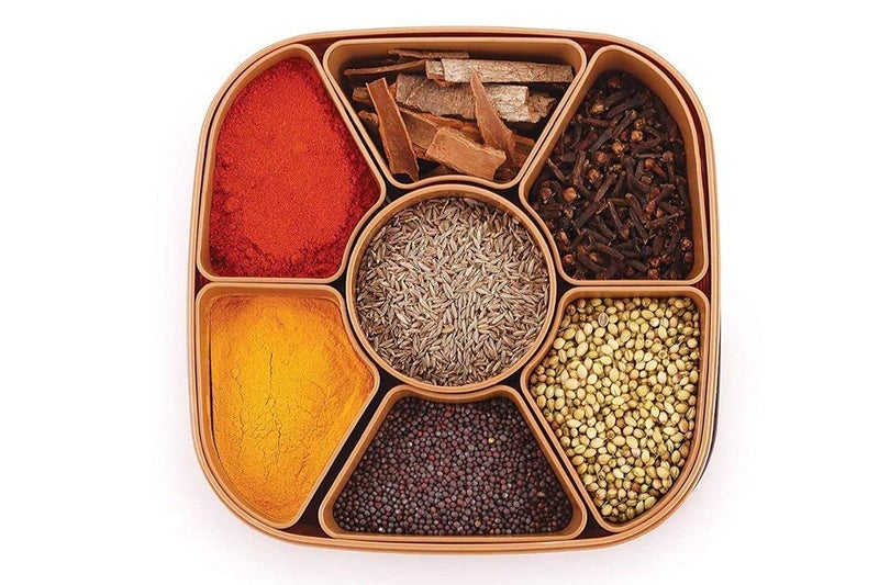 WOX MOX WOX MOX Masala Rangoli Box Dabba for Keeping Spices Spice Box for Kitchen Plastic Wooden Style Masala Box Masala Container Masala DabbaMulti Color Pack of 1  - Image 2