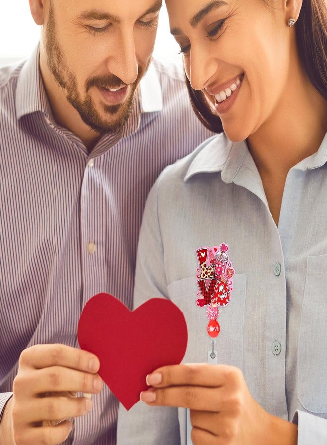 AFRITEE بكرة شارة ممرضة عيد الحب من أفريتي - حامل شارة هوية وردي، هدايا العيد للنساء، بكرة شارة اسم على شكل قزم لامع من الأكريليك مع مشبك تمساح، هدية عيد الحب لممرضات المستشفيات - Image 4