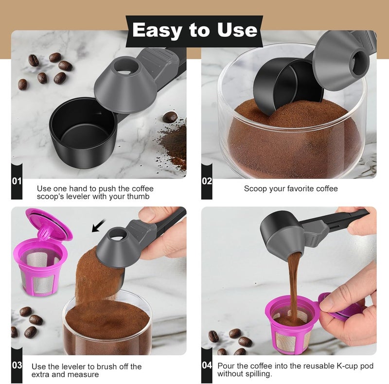Lov Sprout Coffee Scoop & Funnel for Reusable K Cup Refillable Coffee Pods, Coffee Measuring Spoon 2 Tablespoon Capacity, Scoop with Funnel for Ground Coffee, Protein Powder, Tea (Black&gray, 2 Pack) - Image 4
