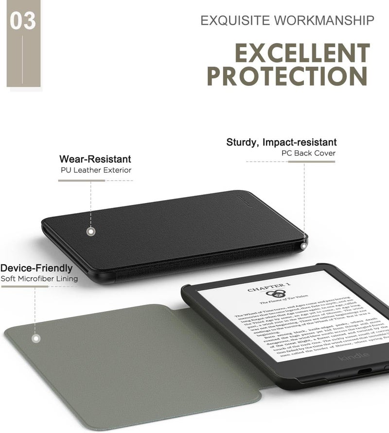 MoKo Case Fits 6" All-New Kindle (11th Generation-2024/2022 Release)& International Version, Lightweight Shell Cover with Auto Wake/Sleep for Kindle 2024/2022 11th Gen e-Reader, Denim Black - Image 4