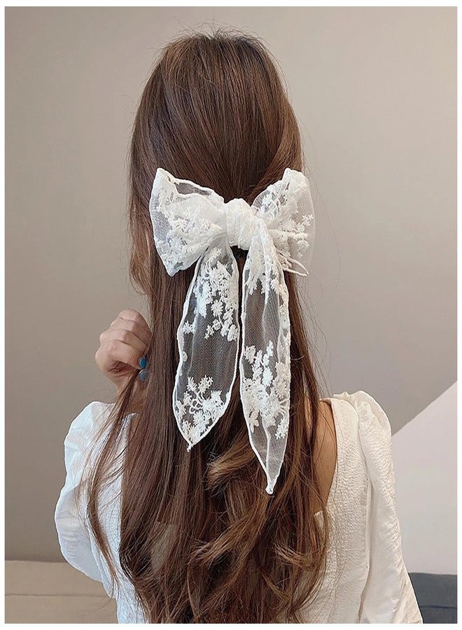 LEBEIGHT Large White Lace Hair Bow Clips for Women Girls | Cute Lace Bow for Hair Weighs Only 0.3 Oz | White Hair Decor for Wedding Pageant Prom Party Birthday Party Communion Bridal Shower (1 Pack) - Image 1
