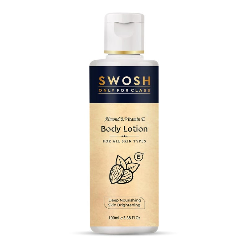 SWOSH Body lotion 100 ml With Almond and Vitamin E - 24 Hours Moisturization, Deep Nourishment For Healthy & Glowing Skin | Normal To Dry Skin For Women And Men(Non-Sticky & Fast Absorbing Formula)