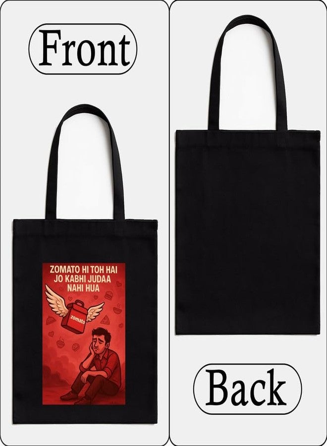 Megrok Zomato Loyalist Tote Bag for Women | Front A4 Size Printed Pocket | 16x14 Inch Foodie Humor Cotton Bag | Delivery App Fan Favorite - Image 4