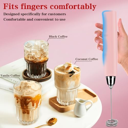 BSRGMS Milk Frother Handheld for Coffee, Electric Whisk 3 Speed Adjustable, Drink Mixer with Stainless 3 Whisks, Rechargeable Hand Frother Wand, Foam Maker for Latte Cappuccino Hot Chocolate Egg Pink - Image 4