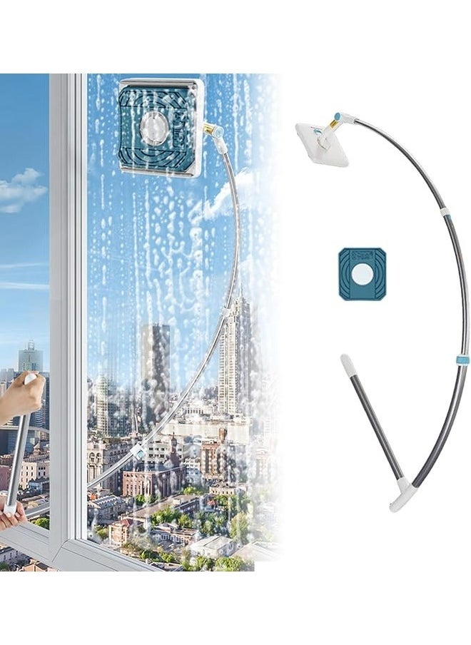 Window Cleaning Tool U Shaped Window Cleaner for External Window Washer with Telescopic Pole, Angle Adjustable Sponge Head and Squeegees, Telescopic Window Cleaner