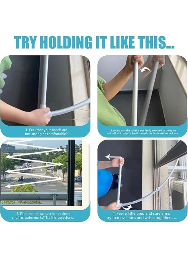Window Cleaning Tool U Shaped Window Cleaner for External Window Washer with Telescopic Pole, Angle Adjustable Sponge Head and Squeegees, Telescopic Window Cleaner