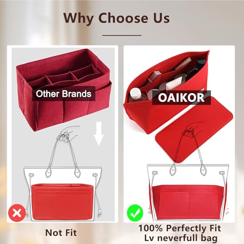 OAikor Purse Organizer Insert with Base Shaper,Felt Tote Bag Organizer Insert Compatible with Speedy 30 Neverfull MM and More,Bag Inner Shaper for Luxury Handbags,Red/L - Image 4