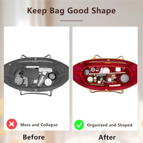 OAikor Purse Organizer Insert with Base Shaper,Felt Tote Bag Organizer Insert Compatible with Speedy 30 Neverfull MM and More,Bag Inner Shaper for Luxury Handbags,Red/L - Image 3