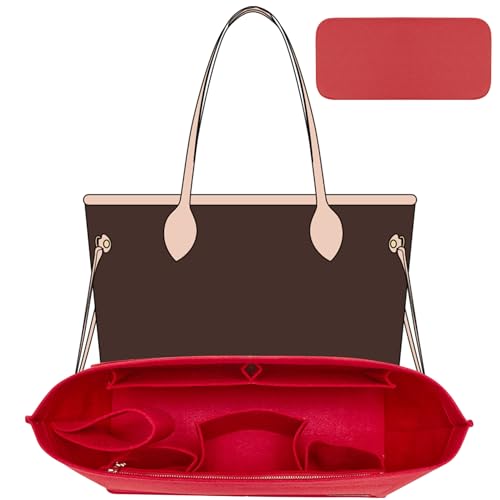 OAikor Purse Organizer Insert with Base Shaper,Felt Tote Bag Organizer Insert Compatible with Speedy 30 Neverfull MM and More,Bag Inner Shaper for Luxury Handbags,Red/L - Image 1
