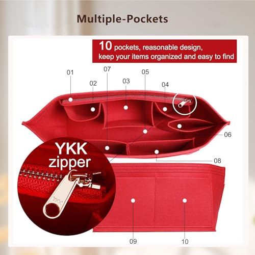 OAikor Purse Organizer Insert with Base Shaper,Felt Tote Bag Organizer Insert Compatible with Speedy 30 Neverfull MM and More,Bag Inner Shaper for Luxury Handbags,Red/L - Image 5