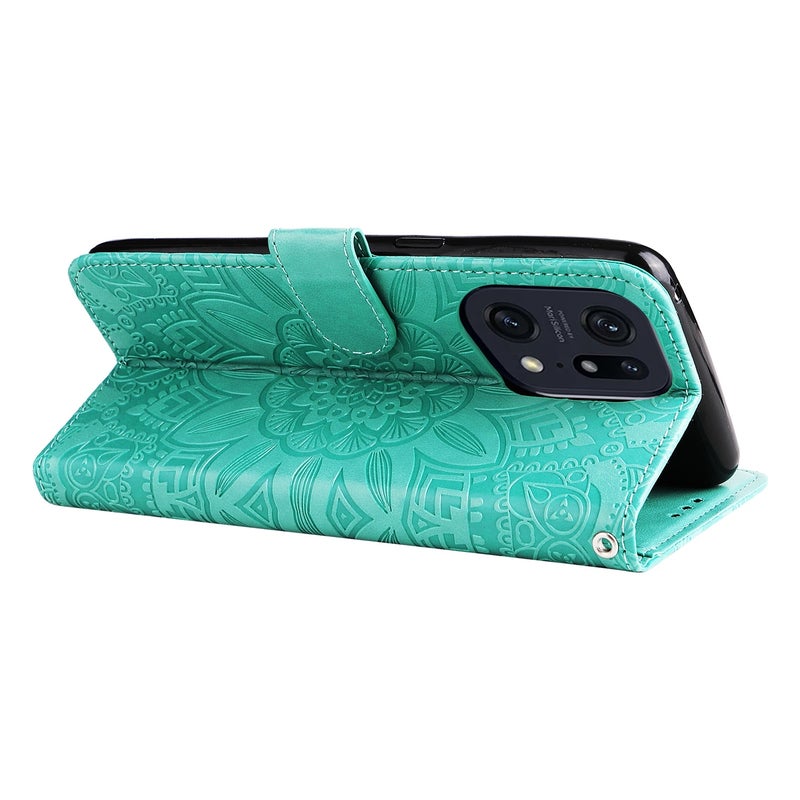 BURAQ Case Cover For OPPO Find X5 Embossed Sunflower Leather Phone Case(Green) - Image 5