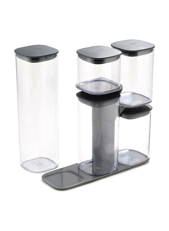 Joseph Joseph 5-Piece Podium Food Storage Container with Stand Clear and Dark Grey 32.2 x 31.2 x 10.4 cm 81071 - Image 1