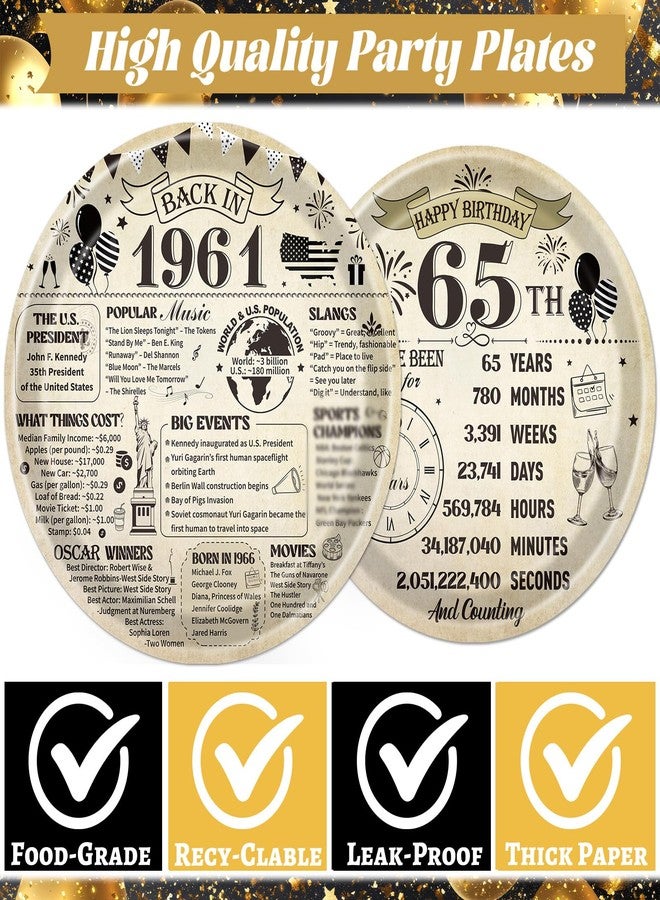 refavor 65th Birthday Decorations for Men Women, Vintage 96PCS Back in 1961 65th Party Plates Napkins and Forks Tableware, Disposable Cheers to 65 Years Dinnerware Supplies 24 Guests - Image 4