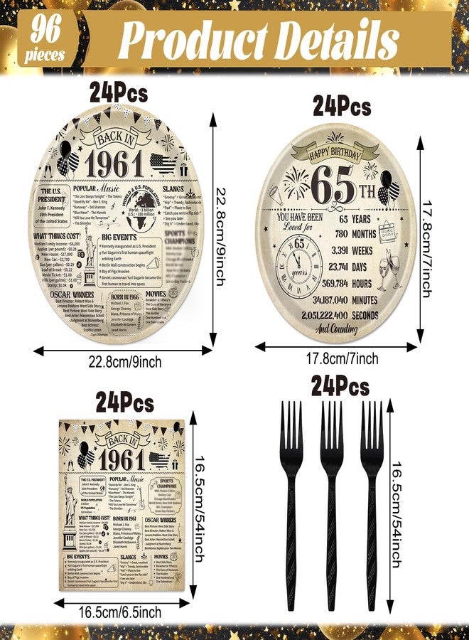 refavor 65th Birthday Decorations for Men Women, Vintage 96PCS Back in 1961 65th Party Plates Napkins and Forks Tableware, Disposable Cheers to 65 Years Dinnerware Supplies 24 Guests - Image 3