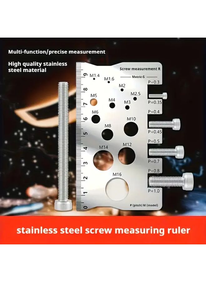 2pcs Stainless Steel Screw Measuring Ruler Precision Tool for Screws Nuts Bolts Fasteners - Image 2