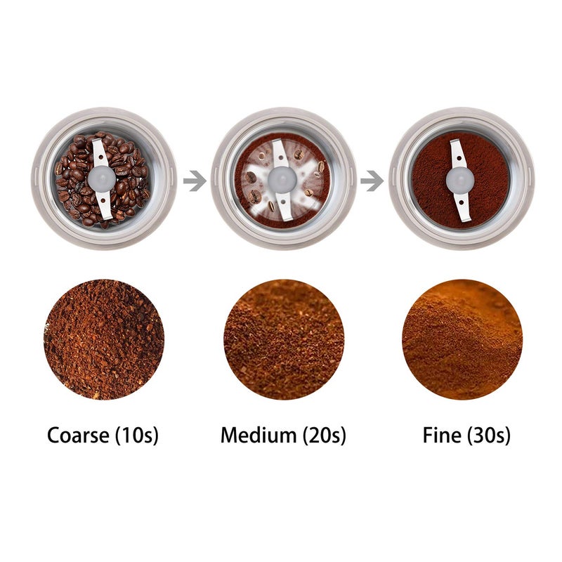 DR MILLS DM-7441 Coffee Grinder Electric, Coffee Bean and Dried Spice Grinder, One Touch Operation, Blade and cup made with SUS304 stainless steel (White) - Image 4