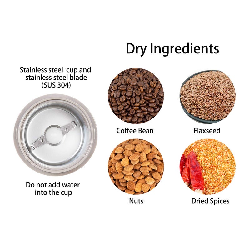 DR MILLS DM-7441 Coffee Grinder Electric, Coffee Bean and Dried Spice Grinder, One Touch Operation, Blade and cup made with SUS304 stainless steel (White) - Image 3