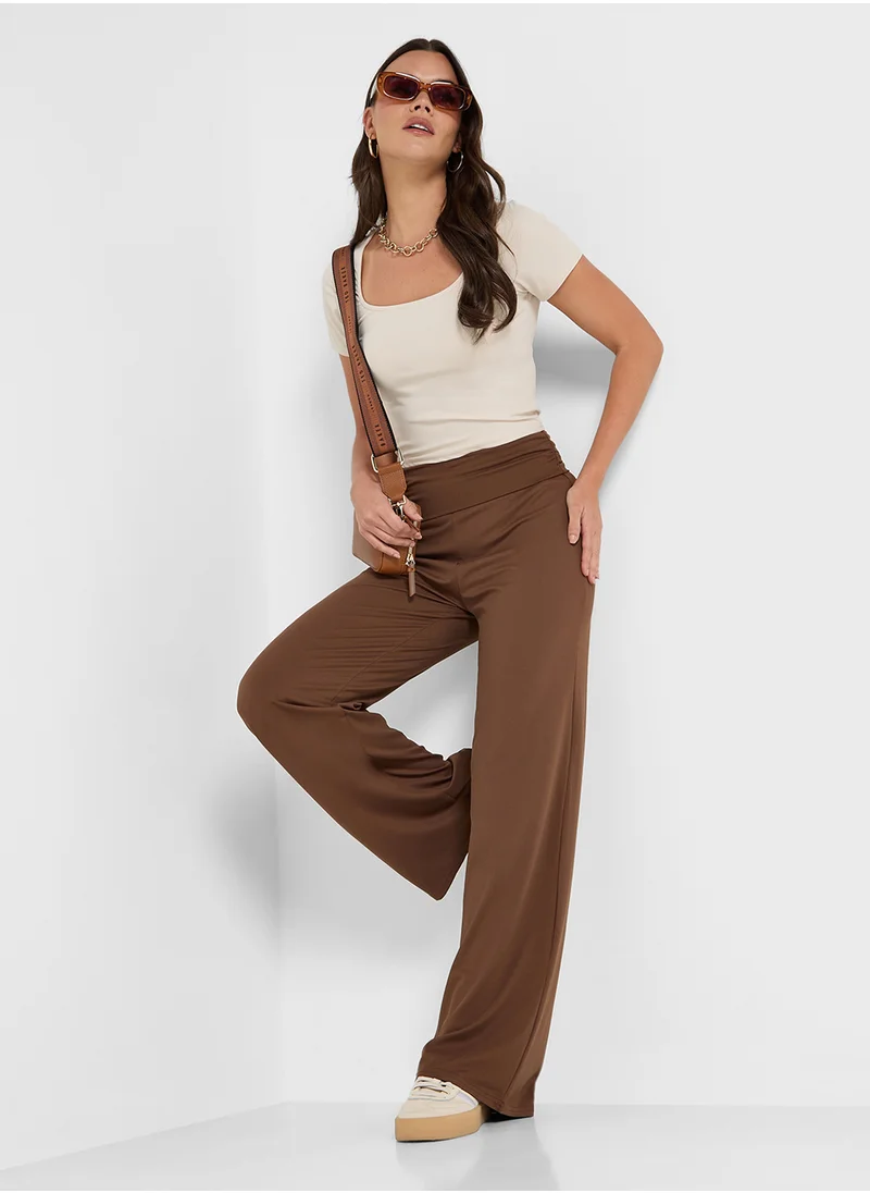 جينجر بيسيكس Foldover Knitted Straight Fit Trousers