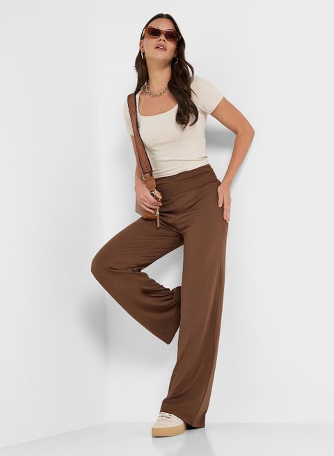 Foldover Knitted Straight Fit Trousers
