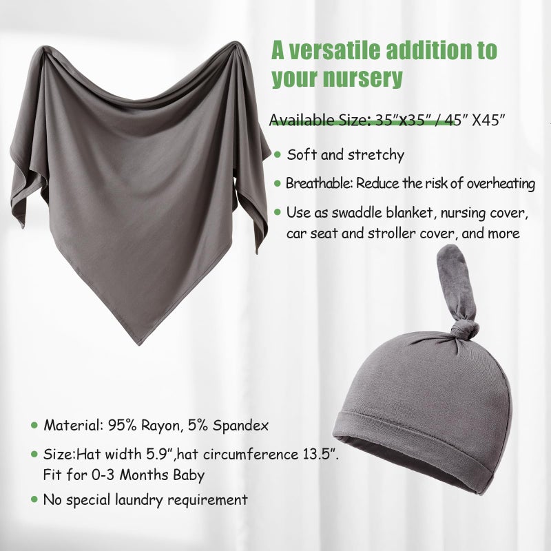 iEvolve Cotton Knitted Baby Swaddle Blanket with Hat Headband Set Newborn Swaddle Wrap Receiving Blankets for Baby Girl Boy 35" x 35"(Dark Grey) - Image 4