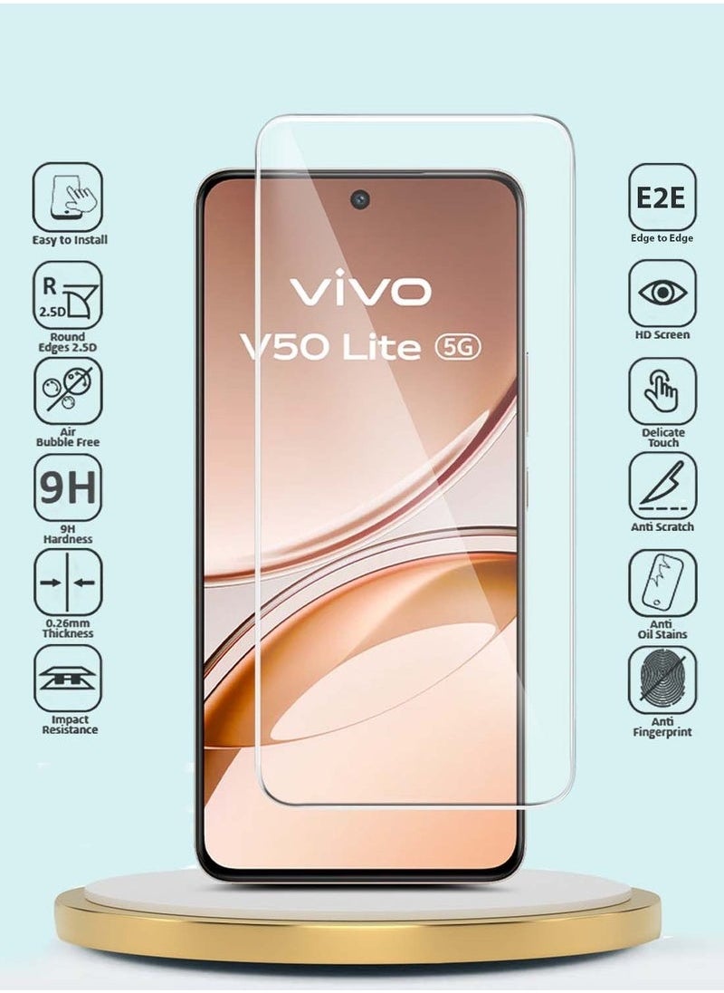 vivo V50 Lite 4G 2025 GMAX Premium Tempered Glass Screen Protector – 9H Hardness, Curved 2.5D Edge Full Screen Coverage, Crystal Clear Display Protection, Anti-Scratch, Bubble-Free Application – Clear